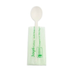 Stalk Market Compostable Individually Wrapped Spoons, 6-1/2", White, Pack Of 750 Spoons