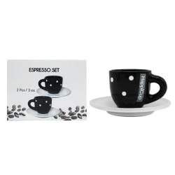 HappiCup Espresso Cups With Saucers, 1 Oz, Polka Dots, Set Of 2 Cups
