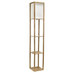 Simple Designs 3-Tier Etagere Organizer Storage Shelf Floor Lamp, 62-1/2"H, White Shade/Wood Base