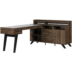 South Shore Helsy 78"W L-Shaped Computer Desk, Natural Walnut