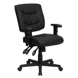 Flash Furniture LeatherSoft™ Faux Leather Low-Back Multifunction Ergonomic Swivel Task Chair With Adjustable Arms, Black
