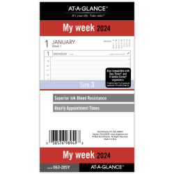AT-A-GLANCE® Weekly Planner Refill, 3-3/4" x 6-3/4", January To December 2024, 063-285Y