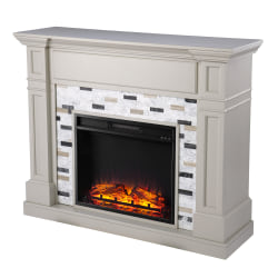 SEI Furniture Birkover Electric Fireplace With Marble Surround, 40"H x 48"W x 14-1/2"D, Gray