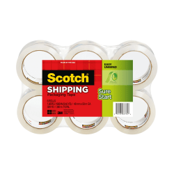 Scotch® Sure Start Shipping Tape, 1 7/8" x 43.7 Yd., Pack Of 6