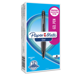 Paper Mate® Retractable Gel Pens, Medium Point, 0.7 mm, Black Barrel, Black Ink, Pack Of 12