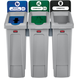 Rubbermaid Commercial Slim Jim Recycling Station - Black, Blue, Green - 1 Each
