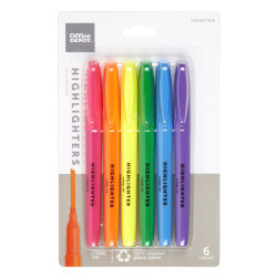 Office Depot® Brand Pen-Style Highlighters, Chisel Point, 100% Recycled Plastic Barrel, Assorted Colors, Pack Of 6 Highlighters