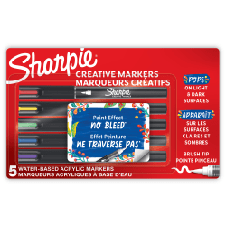 Sharpie Creative Water-Based Acrylic Markers, Brush Tip, Assorted Colors, Pack Of 5 Markers