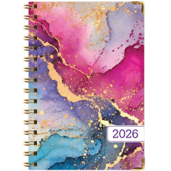 2025-2026 Global Excello Brands Hardcover Fashion Weekly/Monthly Planner, 5-1/2" x 8", Rainbow Gold Marble, November 2025 To December 2026