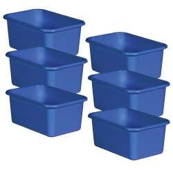 Teacher Created Resources Small Plastic Storage Bins, 5"H x 11-3/8"W x 7-3/4"D, Blue, Pack Of 6