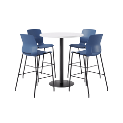 KFI Studios Proof Bistro Round Pedestal Table With Imme Barstools, 4 Barstools, 36", Designer White/Black/Navy Stools