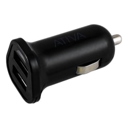 Ativa® Dual USB Port Vehicle Charger, Black, 45863