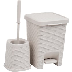 Mind Reader Basket Collection Square Wastepaper Pedal Basket And Toilet Brush Set, Ivory