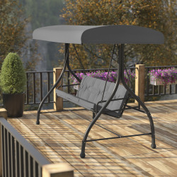 Flash Furniture Tellis Steel 3-Seat Converting Outdoor Canopy Swing/Bed, Gray/Black