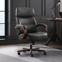Finch Neo Two Ergonomic Vegan Leather Mid-Back Executive Office Chair, Black/Cognac