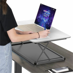 CHANGEdesk Mini White Laptop Standing Desk Converter & Single Monitor Sit Stand Up Desktop Riser - Thin, compact, simnple desktop desk lets you quickly flow between sitting and standing. 27.5x19.5" panel is perfect for laptops and single moniors.
