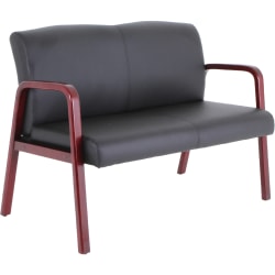 Lorell® Wood & Bonded Leather Love Seat, Black/Mahogany