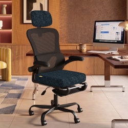 Pinmoco Ergonomic Mesh/Fabric High-Back Executive Office Chair with Footrest, Navy/Black