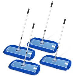Gritt Commercial All-In-One Microfiber Dust Mop Sets With 72" Telescopic Handle, 24", Blue/Silver, Pack Of 4 Sets