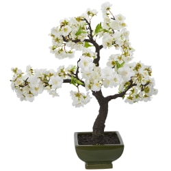 Nearly Natural Cherry Blossom Bonsai 20"H Artificial Tree With Pot. 20"H x 19"W x 9"D, White