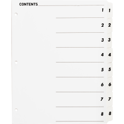 Sparco Quick Index Dividers With Table Of Contents Page, 1-8, White, 05853