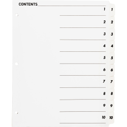 Sparco Quick Index Dividers With Table Of Contents Page, 1-10, White