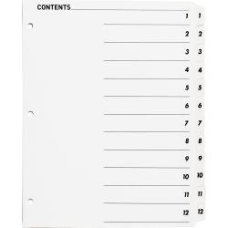 Sparco Quick Index Dividers With Table Of Contents Page, 1-12, White