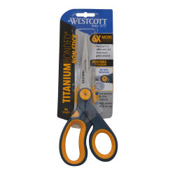 Westcott® Titanium Bonded Non-Stick Scissors, 8", Straight, Gray/Yellow