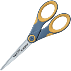 Westcott® Titanium Bonded Non-Stick Scissors, 7", Pointed, Gray/Yellow
