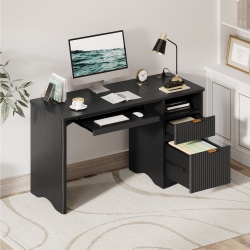 Bestier 55"W Computer Desk with Charging Outlet, Black, Total Qty 1
