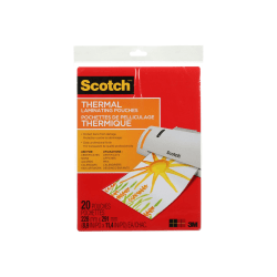 Scotch Front and Back Thermal Laminating Pouches, 9" Width, Glossy