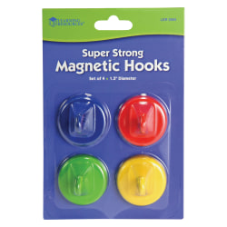 Learning Resources Super Strong Magnetic Hooks Set - for Pocket Chart, Flip Book, Hall Pass, Decoration - Metal - Red, Blue, Green, Yellow - 4 / Pack