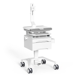 Mount-It! MedHub Mobile Medical Cart Workstation With Drawers And Monitor Mount, 65-7/16"H x 25-5/8"W x 21-3/4"D, White/Gray