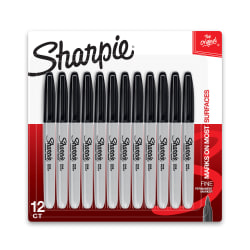 Sharpie® Permanent Fine-Point Markers, Gray Barrel, Black Ink, Pack Of 12 Markers