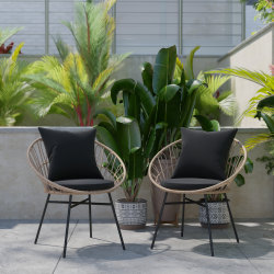 Flash Furniture Devon Indoor/Outdoor Modern Papasan Rattan Rope Patio Chairs, Black/Tan, Set Of 2 Chairs