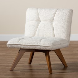 Baxton Studio Darielle Japandi Boucle Fabric And Finished Rubberwood Accent Chair, Cream/Walnut Brown