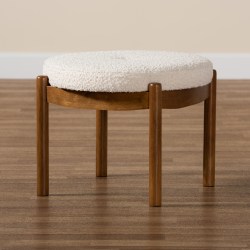 Baxton Studio Iliana Japandi Boucle Fabric And Finished Rubberwood Ottoman Footstool, Cream/Walnut Brown