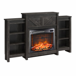 Ameriwood Home Farmington Electric Fireplace With Mantel & Side Bookcases, 35-5/8"H x 59-5/16"W x 9-1/2"D, Black Oak