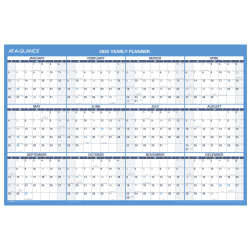 2025 AT-A-GLANCE® Horizontal Reversible Erasable Yearly Wall Calendar, 36" x 24", Blue, January To December