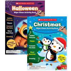 Scholastic Teacher Resources Holiday Wipe-Clean Activity Book Bundle, Set Of 2 Books