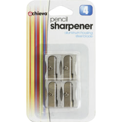 OIC® Metallic Aluminum Handheld Pencil Sharpeners, Silver, Pack Of 4