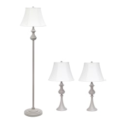Elegant Designs Traditionally Crafted Lamp Set, White Shade/Gray Base, Set Of 3
