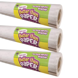 Teacher Created Resources Fun-Size Better Than Paper Bulletin Board Rolls, 18" x 12', Vertical White Shiplap, Pack Of 3 Rolls