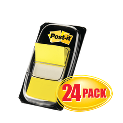 Post-it® Flags, 1" x 1 -11/16", Yellow, 50 Flags Per Pad, Pack Of 24 Pads