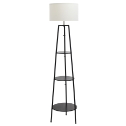 Simple Designs Tripod 3-Tier Shelf Floor Lamp, 62-1/2"H, White Shade/Black Base