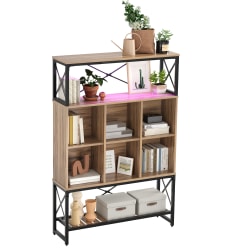 Bestier 65"H 5-Shelf/6-Cube Bookcase With LED Light, Pinewood