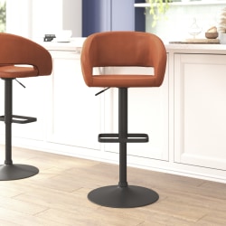 Flash Furniture Contemporary Vinyl Adjustable Height Bar Stool With Rounded Back, Cognac/Black