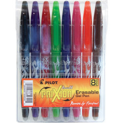 Pilot® FriXion Ball Erasable Gel Pens, Fine Point, 0.7 mm, Assorted Ink Colors, Pack Of 8 Pens