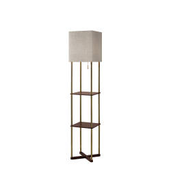 Adesso® Harrison Shelf Floor Lamp, 62-1/4"H, Natural Shade/Antique Brass Base