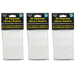 Ashley Productions Clear View Self-Adhesive Pockets, 3-1/2" x 5", Clear, 25 Pockets Per Pack, Set Of 3 Packs